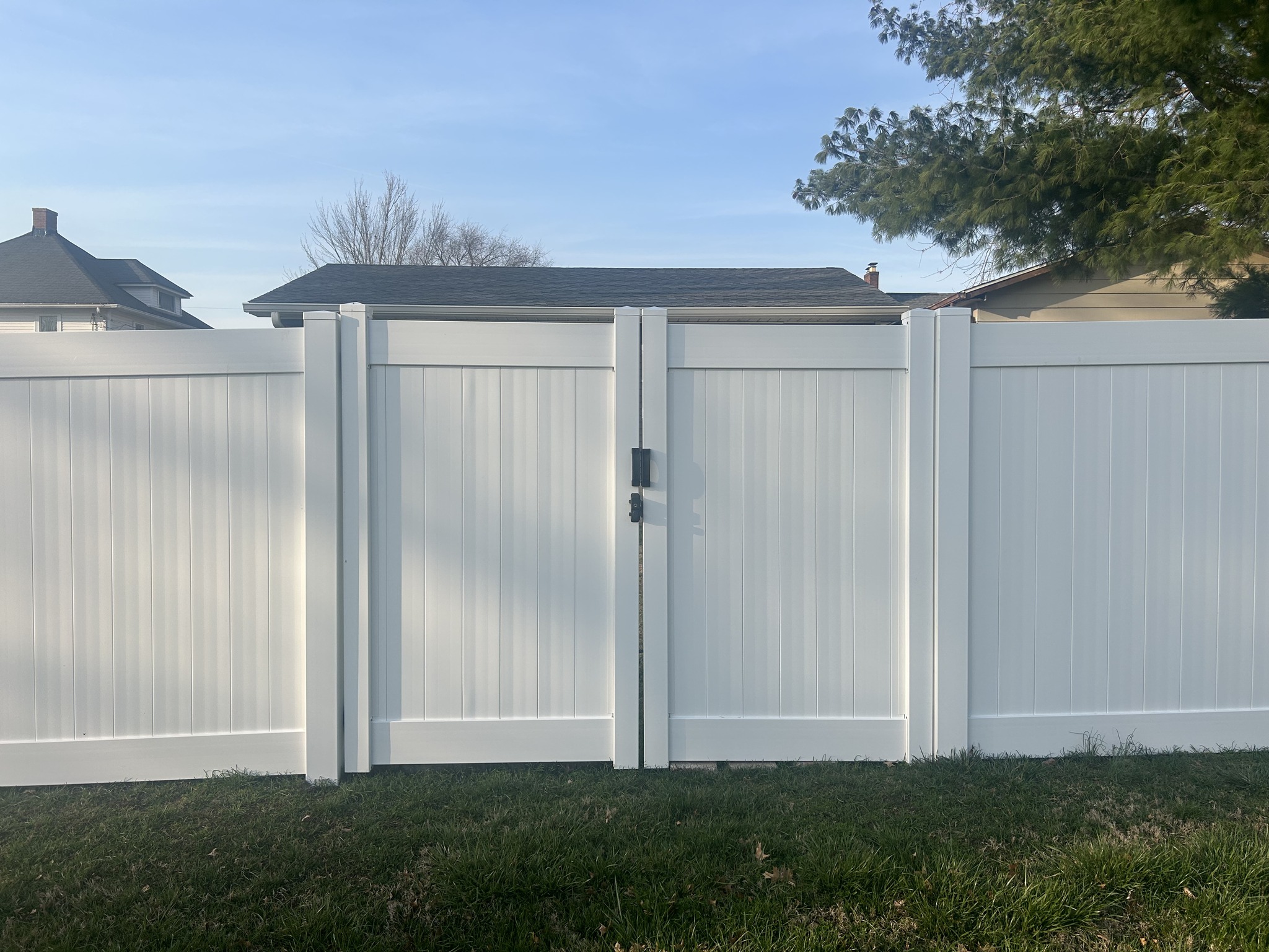 privacy fence surrounding a suburban backyard in Avon, Indiana