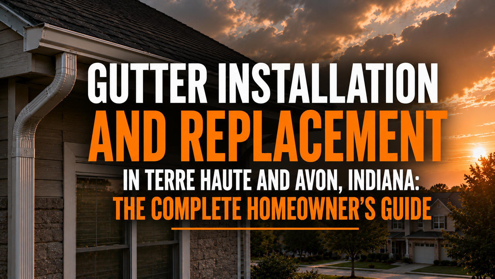 Seamless aluminum gutter system installed on a suburban home in Avon, Indiana, designed to direct rainwater away from the foundation.