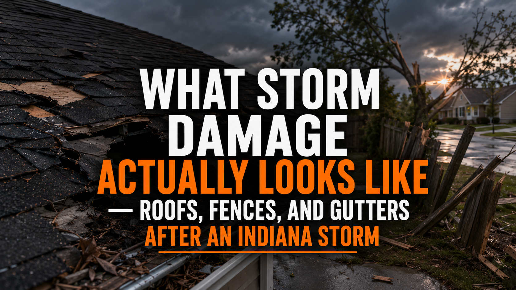 storm damage signs roof gutter fence